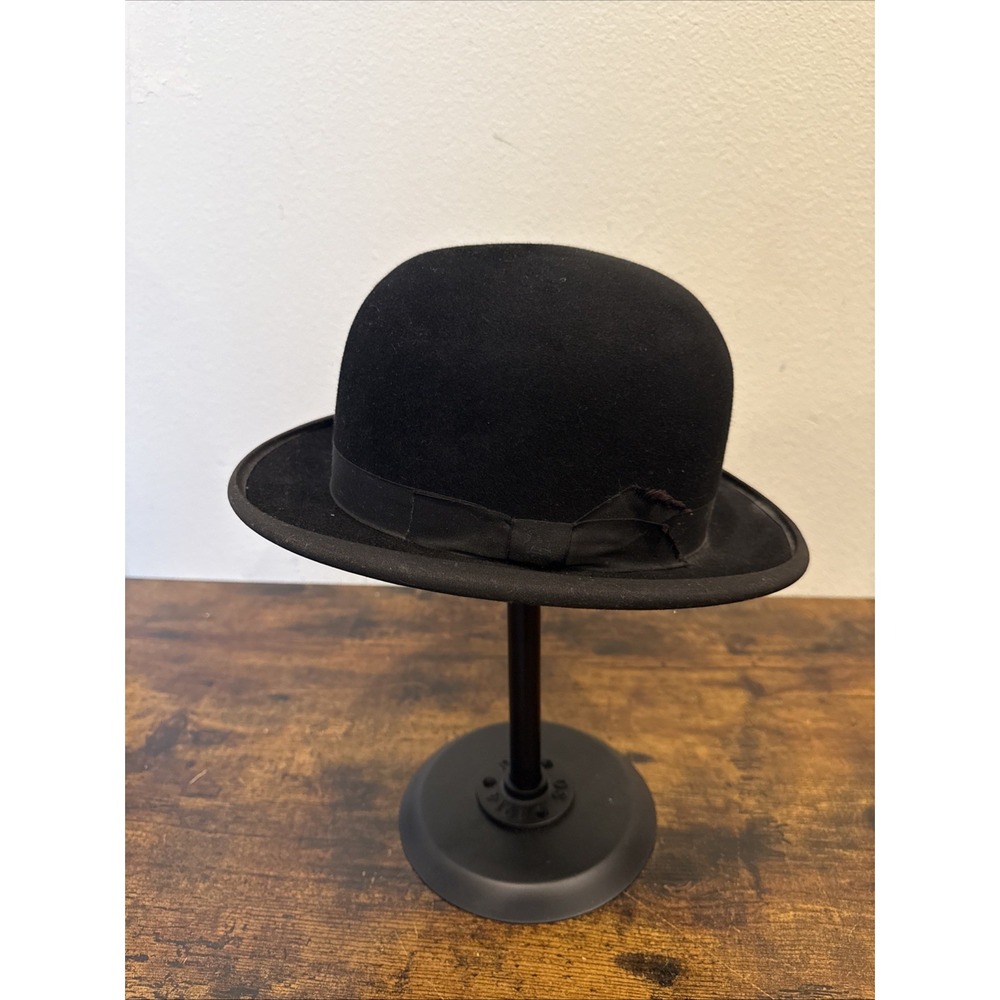Vintage Jacksons Pure Fur Felt Derby Hat Black Satin Finish Size 53 Bowler
